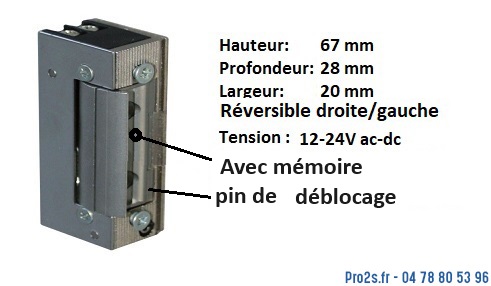 telecommande gache-12-24V memoire pine ga40 face