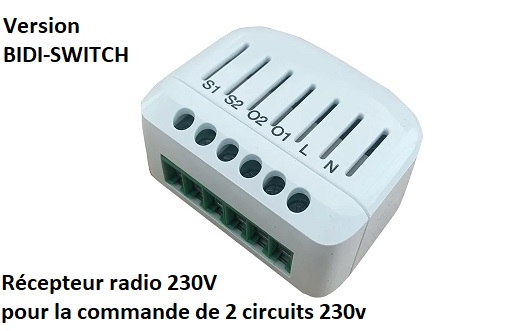 telecommande nice recepteur bidi-switch 230v face