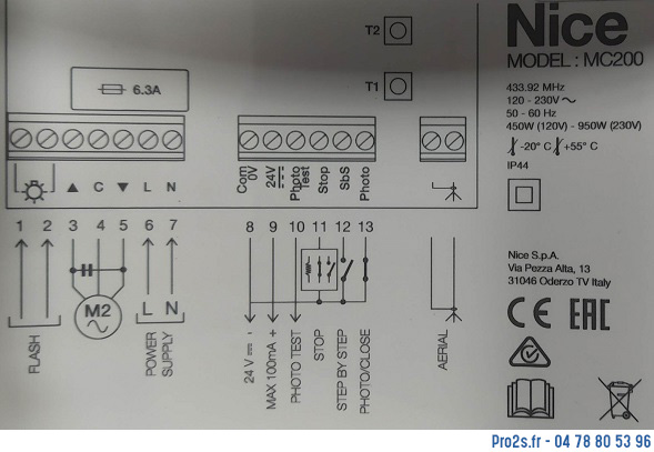 telecommande nice volet mc200 interieur