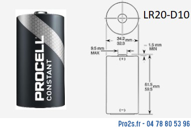 telecommande pile procell lr20 d10 face