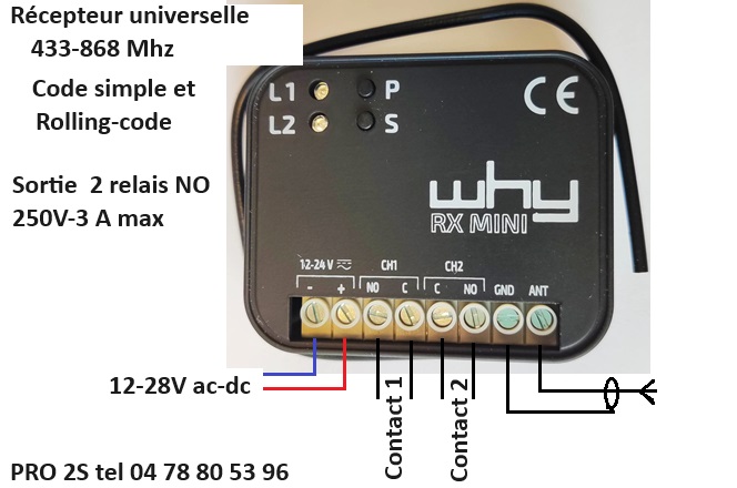 telecommande recepteur univ rx2-mf mini face